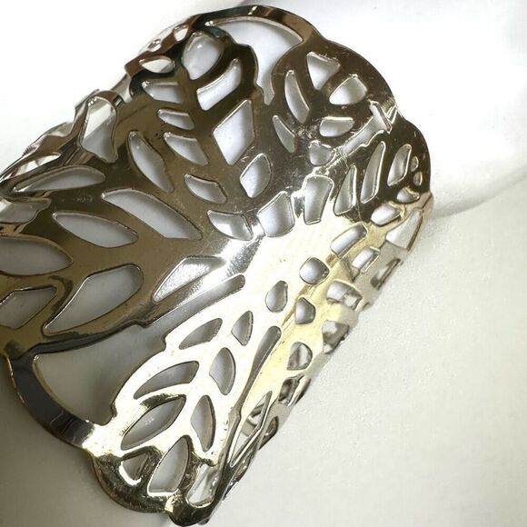 SILVER TONE  EXTRA WIDE FILIGREE CUT OUT  CUFF BRACELET - Picture 4 of 7